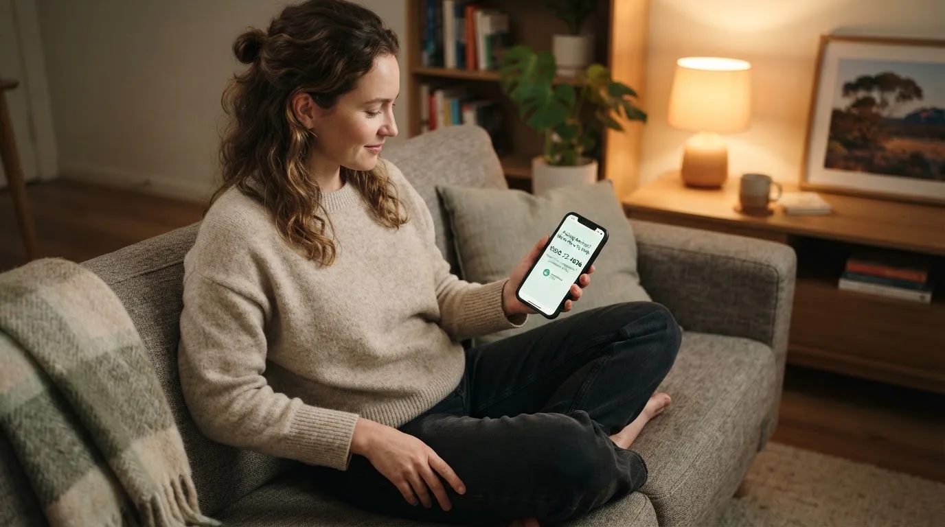 A person sitting calmly with a phone open to a support helpline page, no gaming screen visible.