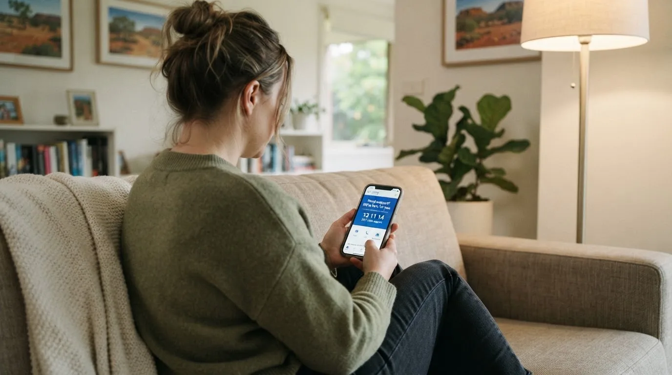 A person sitting calmly with a phone open to a support helpline page, no gaming screen visible.