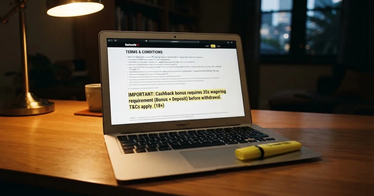 A laptop screen showing a page of terms and conditions text with a highlighter resting nearby.