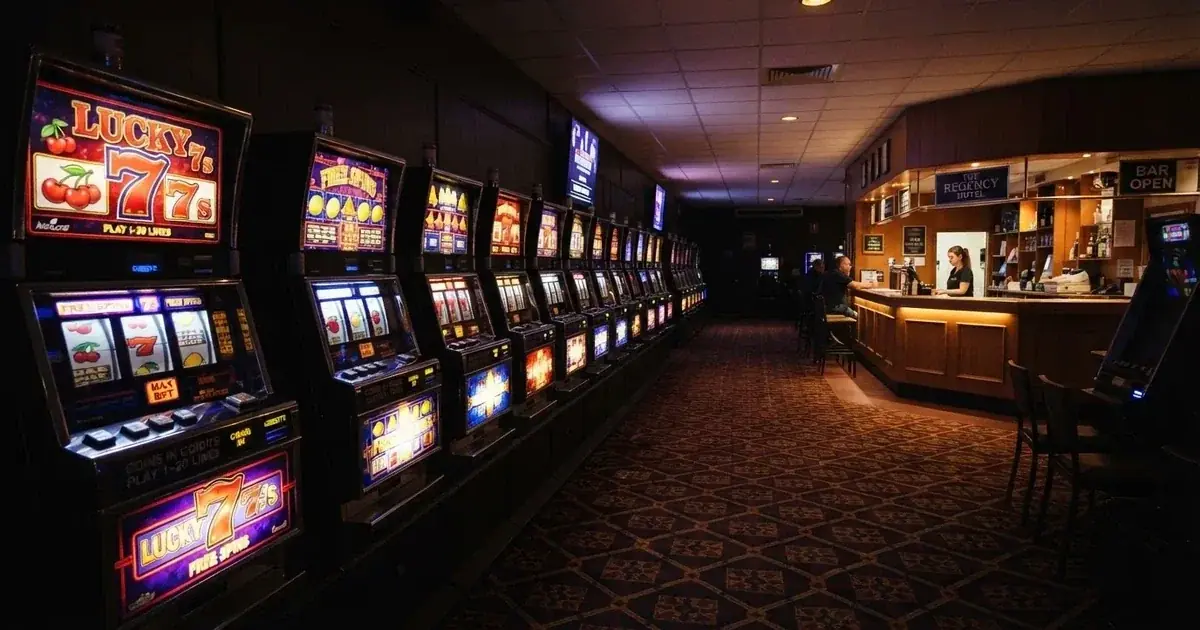 Rows of electronic gaming machines lit up inside a suburban pub near Adelaide's CBD.