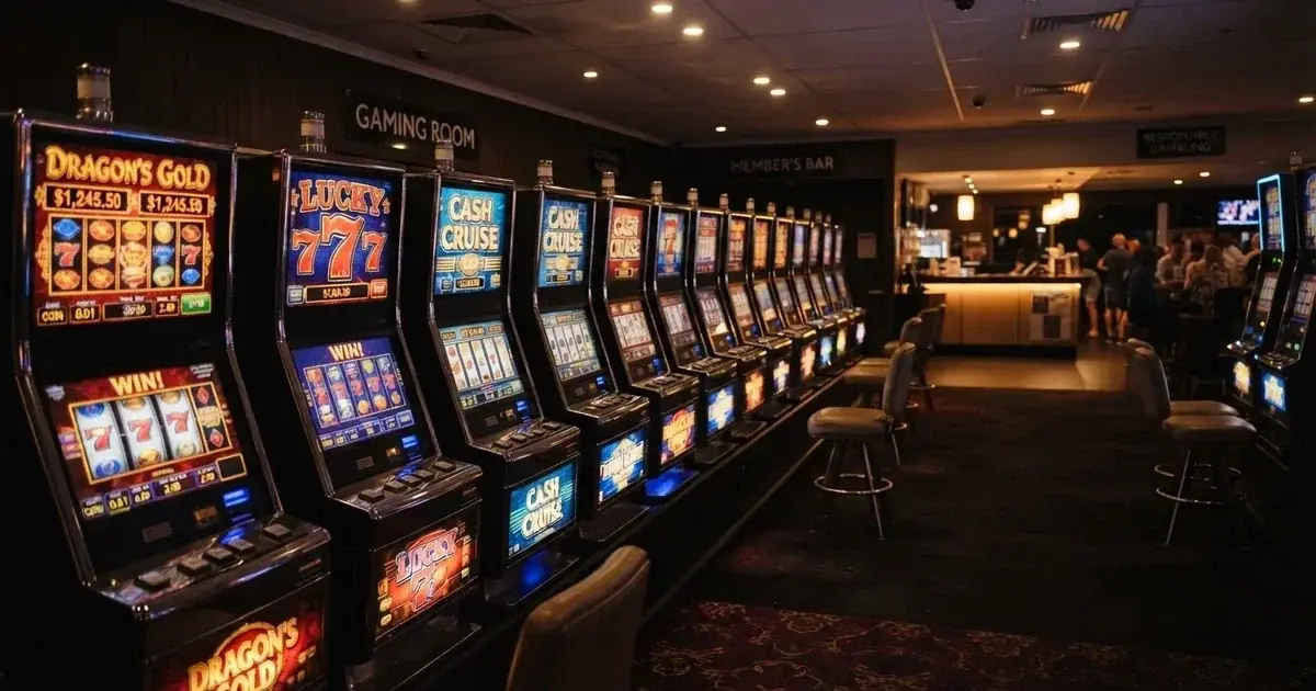 A row of gaming machines inside a licensed club in suburban Brisbane.