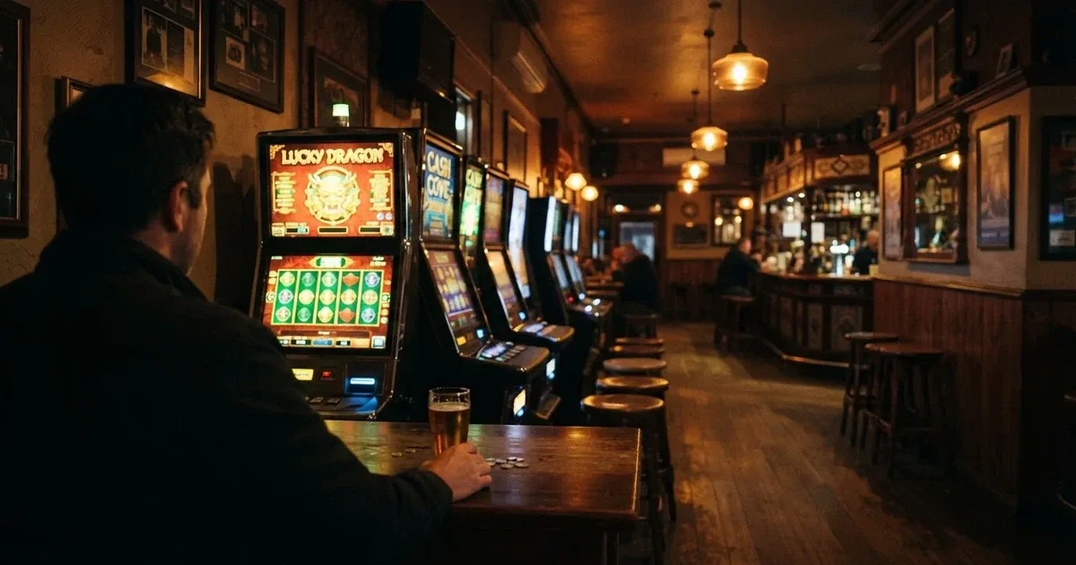 Electronic gaming machines inside a licensed pub in Geelong's town centre.