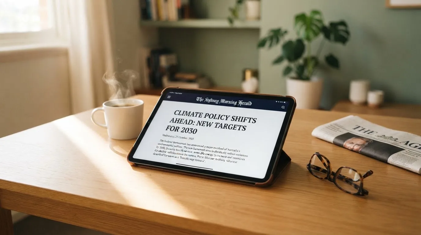 A tablet screen displaying an official regulator warning notice on a desk beside a coffee cup.