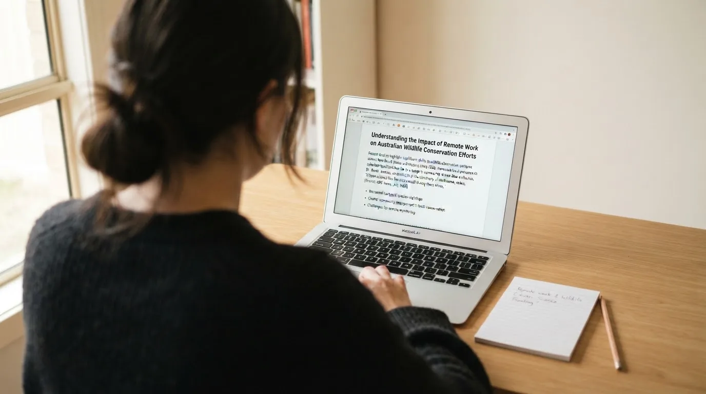 A person at a laptop reading a plain-language explainer article at a home desk.