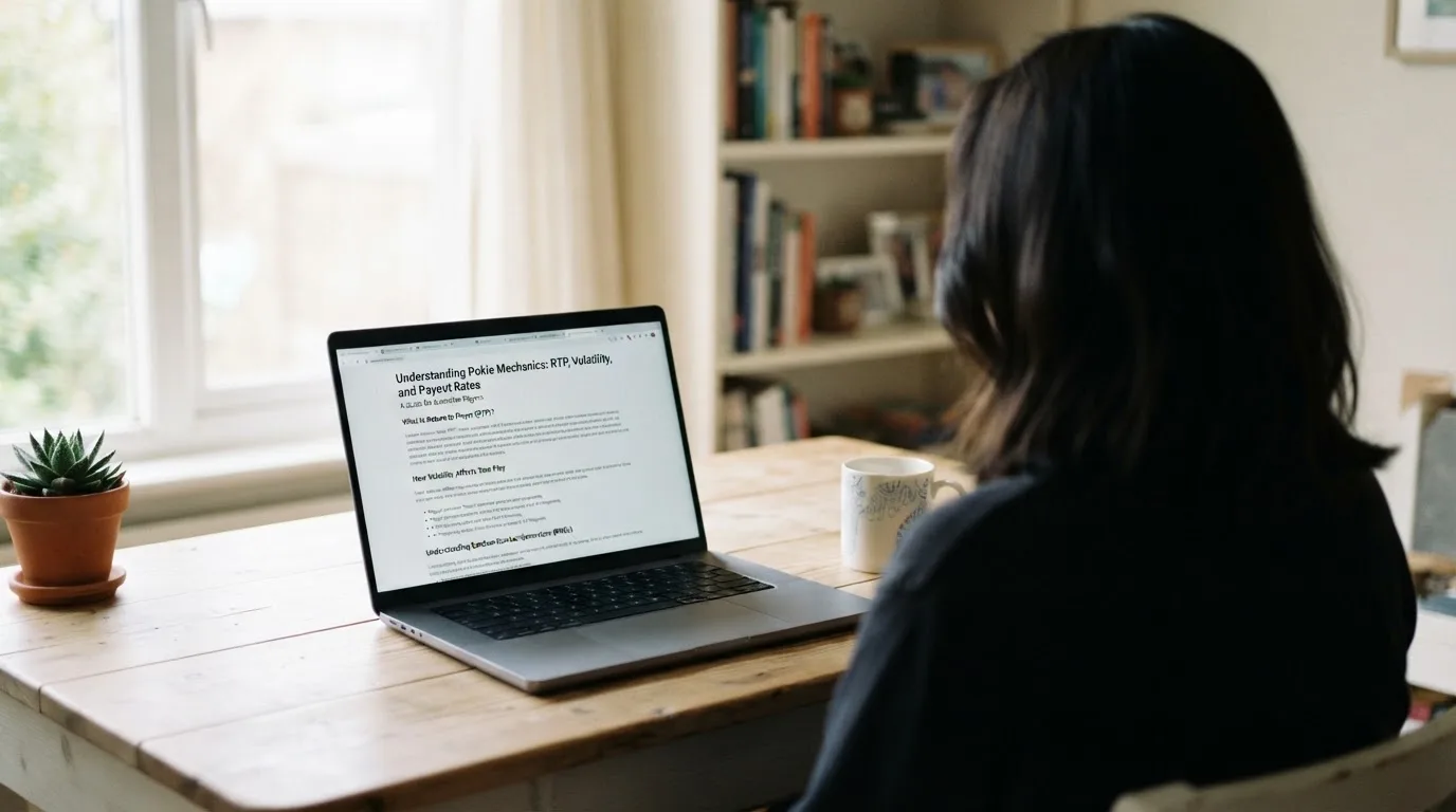 A person at a laptop reading a plain-language explainer article at a home desk.