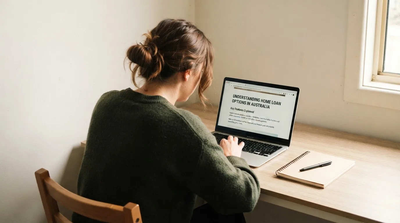 A person at a laptop reading a plain-language explainer article at a home desk.
