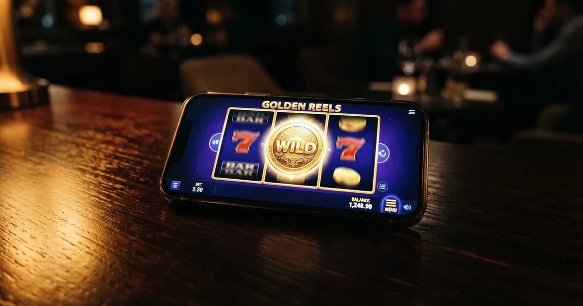 A close-up of a slot reel icon with a stylised gold coin motif on a screen.