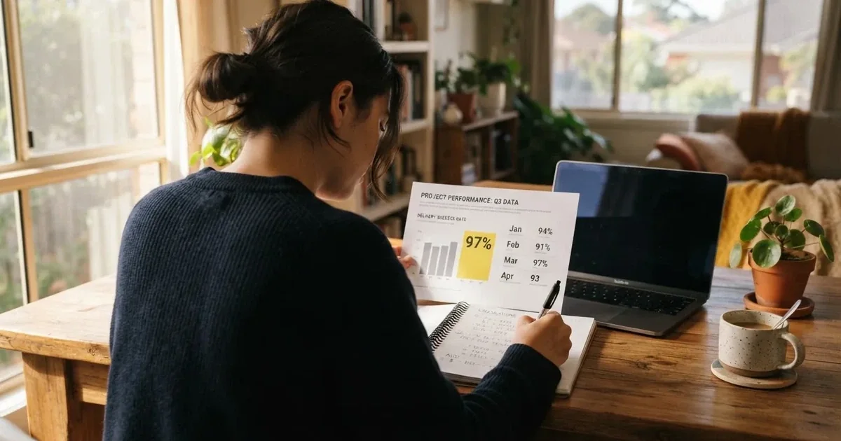 A calculator sitting next to a printed percentage chart on a desk.