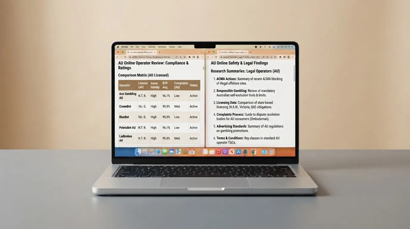 A laptop screen split between two browser tabs, one showing a comparison table and the other a search results page.