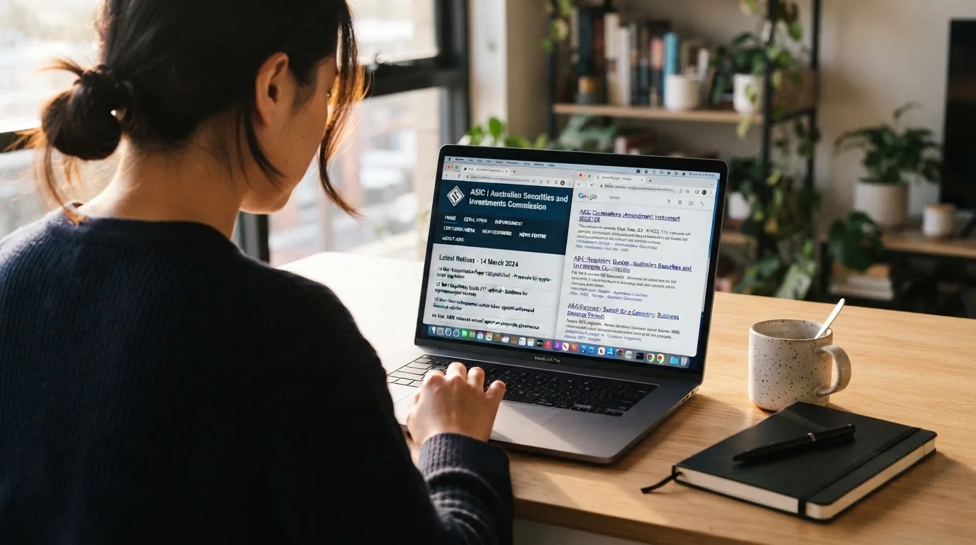 A laptop screen split between two browser tabs, one showing a comparison table and the other a search results page.