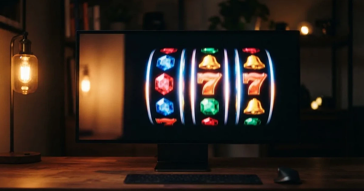 A close-up of a slot reel display shown on a monitor, no other windows open.