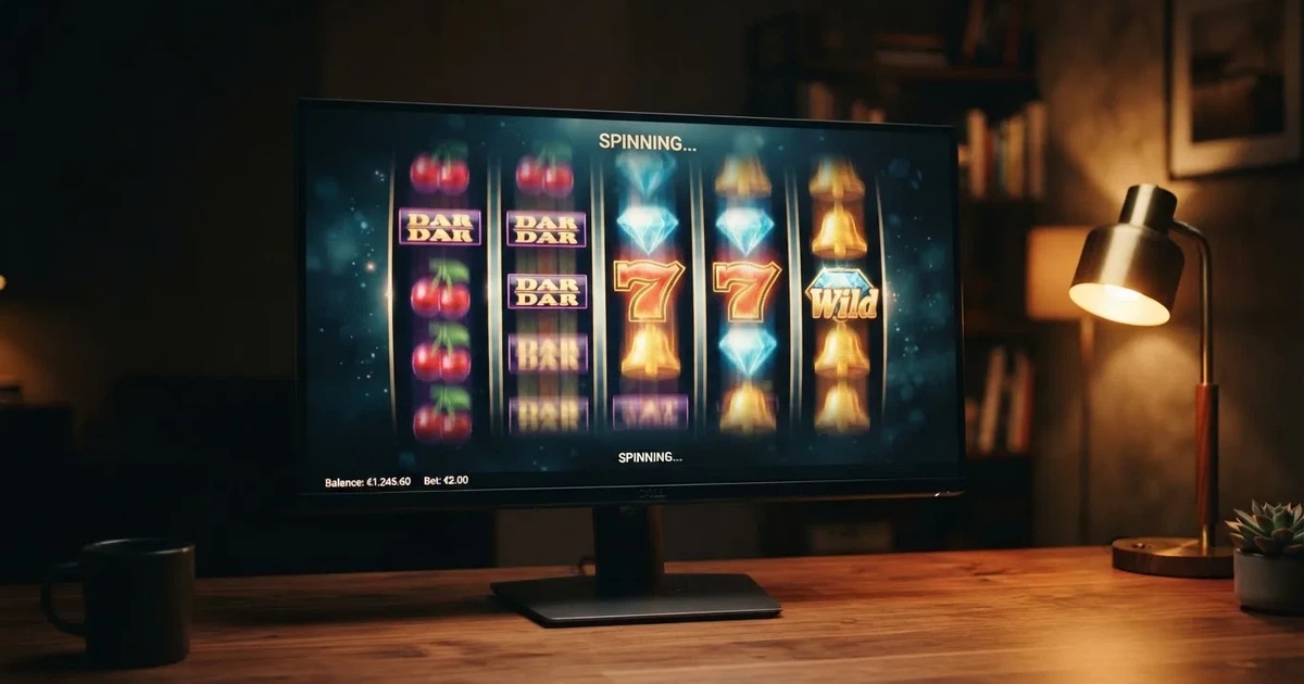 A close-up of a slot reel display shown on a monitor, no other windows open.